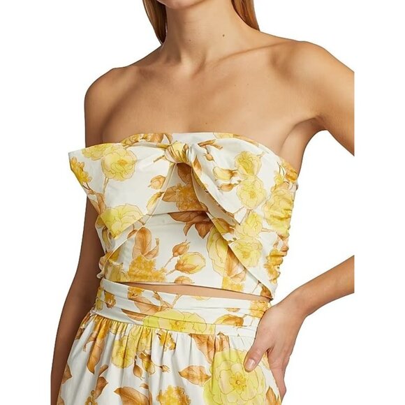 ba&sh Naimee Jaune Yellow White Floral Print Strapless Tube Top Women's Small S - Picture 2 of 8